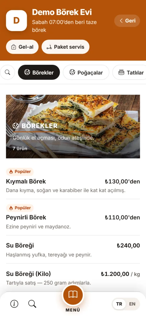 Minimal menü şablonu