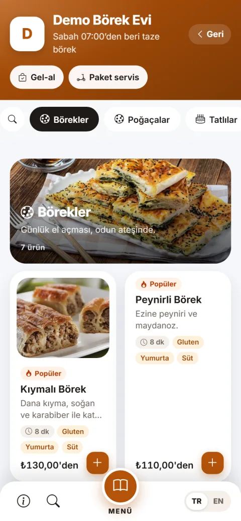 Modern menü şablonu